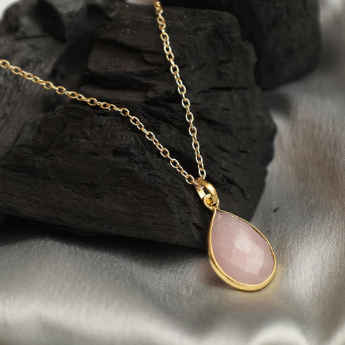 Gempires Pear Shaped Teardrop Crystal Necklace, Bezel Pendant Necklace, Natural Gemstone Drop Necklace, Layering, Everyday Wear, Adjustable Length...