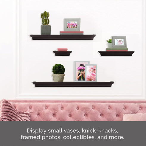 Melannco Floating Wall Shelves for Bedroom, Living Room, Bathroom, Kitchen, Nursery, Set of 4, Espresso, 4 Count...