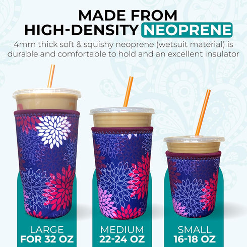 Koverz Iced Coffee Sleeve, Insulated Neoprene Cup Sleeve, Fits a 32 Oz. Coffee Cup, Washable and Reusable, Iced Coffee Accessories, Large Violet W...
