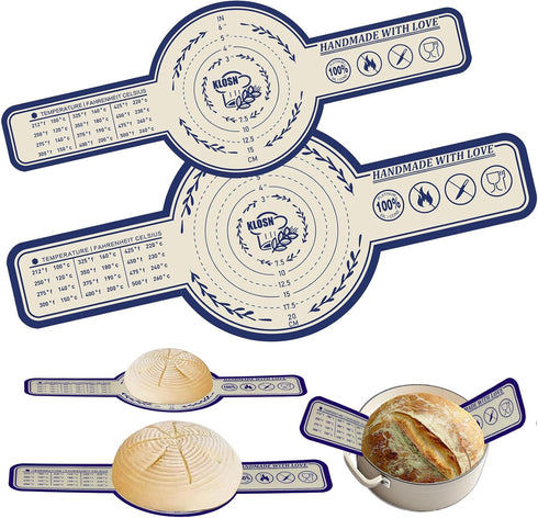 Sourdough Bread Baking Mat Large & Small, 25cm & 20cm Silicone Bread Sling for Dutch Oven, 500°F Heat-Resistant KLOSN Sourdough Bread Baking Suppl...