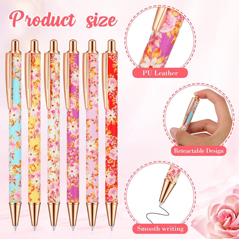 12 Pcs Floral Pens Flower Ballpoint Pens Pretty Fancy Pens for Women Girls Cute Black Ink Medium Point Pen Retro Retractable Pens for Gift to Teac...