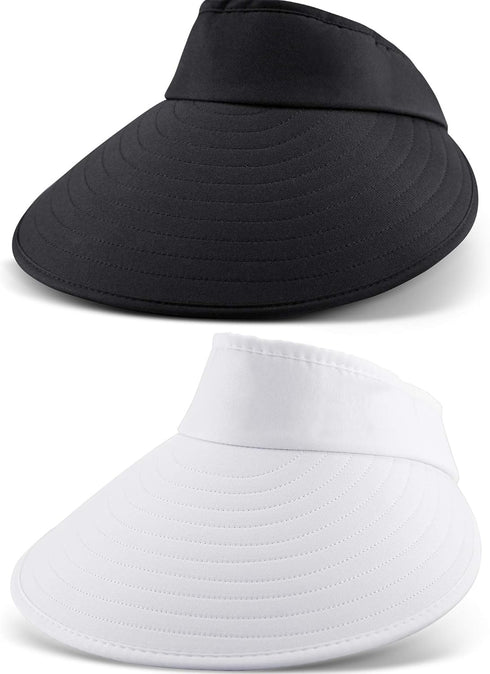 2 Pieces Sun Visor Hats Wide Brim Visor Hats Adjustable Large Brim Summer UV Protection Beach Caps for Women...