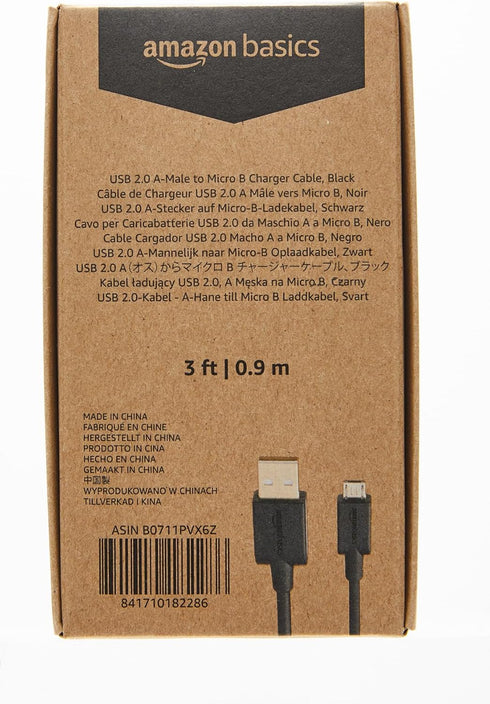 Amazon Basics USB-A to Micro USB Fast Charging Cable, 480Mbps Transfer Speed with Gold-Plated Plugs, USB 2.0, 3 Foot, Black...