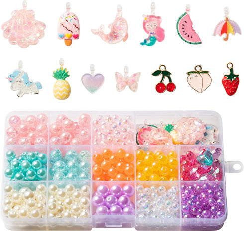 OSNIE Summer Rainbow DIY Bead Jewelry Making Kit for Kids with Watermelon Pineapple Ice Cream Strawberry Peach Cherry Y2K Beads and Charms for Bra...