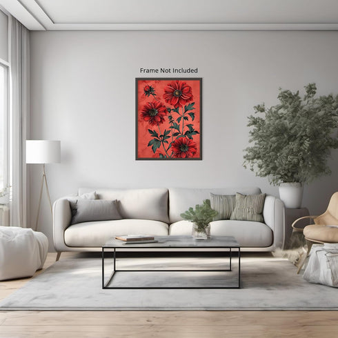 Posterizer 1 pcs-big red flowers with red background-Floral & Botanical Art-Abstract & Modern Art-Decor for Home & Office- UNFRAMED Wall Art...