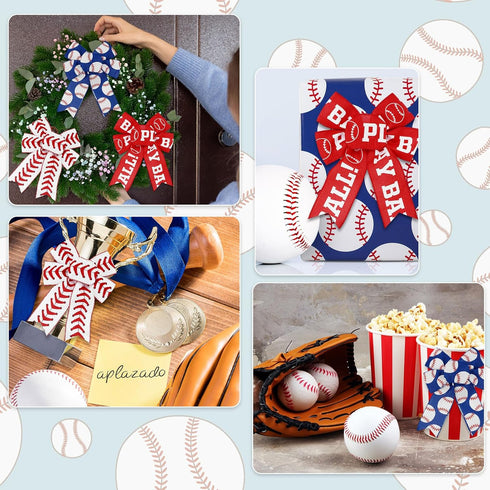 AnyDesign Baseball Wired Edge Ribbon 2.5 Inch Red Blue Craft Ribbon Wired Fabric Ribbon for Sport Events DIY Bow Wreath Wrapping Supplies, 24 Yard...