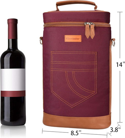 Tirrinia 2 Bottle Wine Gift Tote Carrier - Insulated & Padded Versatile Cooler Bag for Travel, BYOB Restaurant, Wine Tasting, Party, Great Gift fo...