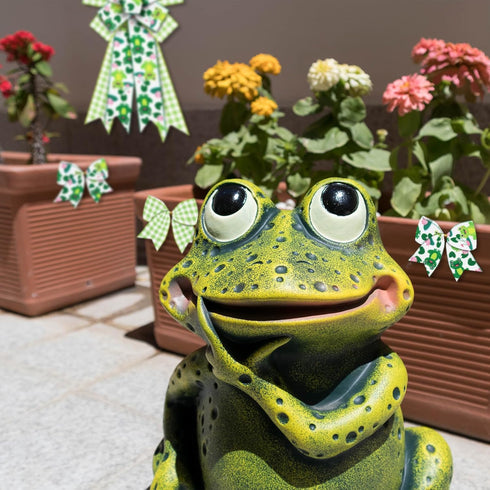 2 Rolls Spring Frog Ribbons Linen Green Plaid Frog Summer Decor Ribbons Cartoon Frog Wired Ribbons for Baby Shower Birthday Party Gift Wrapping Ho...