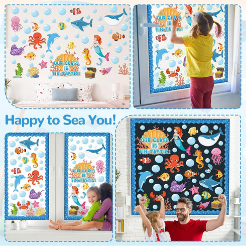gisgfim Under The Sea Bulletin Board Decoration Set Classroom Sea Animals Cutouts Borders for School Decor Ocean Theme Summer Welcome Bulletin Boa...