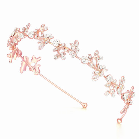 Gold Headband Bridal Tiara Flower Shape Women's Headpiece Wedding Hair Accessories (Light Rose Gold)...