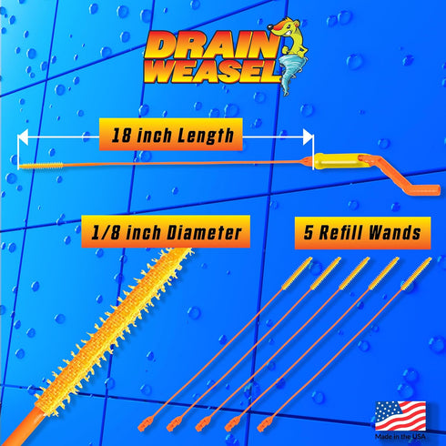 FlexiSnake Drain Weasel Sink Snake Hair Clog Remover Tool, Pipe, Bathroom, Bathtub Cleaner, 18-inch, Made in the USA, 5 Wands and Removable Handle...