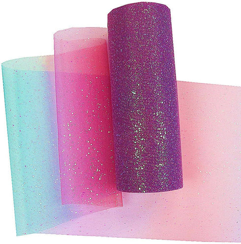 Rainbow Glitter Tulle Rolls 6 inch x 10 Yards (30 feet) for Table Runner Chair Sash Bow Pet Tutu Skirt Sewing Crafting Fabric Wedding Birthday Rib...