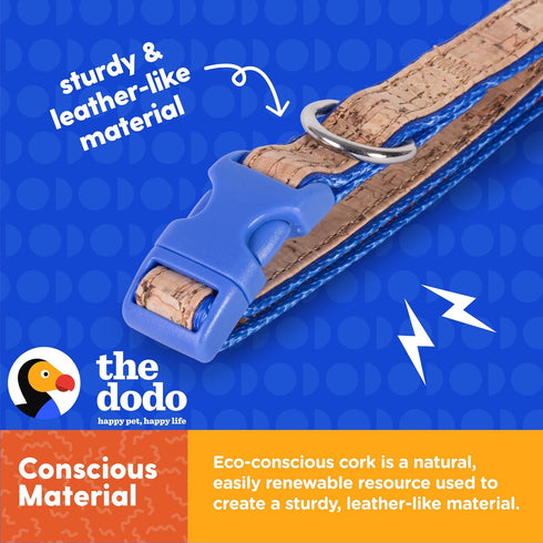 The Dodo Cork Dog Collar, Stripe, Size Medium; Cork Material Collar for Dogs, Everyday Pet Apparel; Adjustable Snap Together, Pinch Release Buckle...