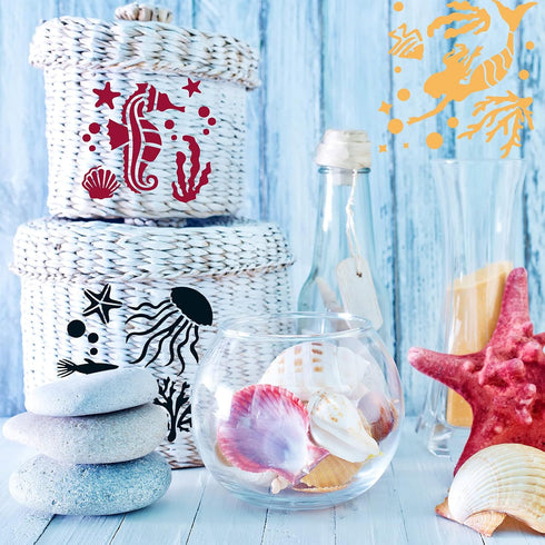 30 Pieces Sea Ocean Creatures Stencils 5 x 5 Inch Ocean Templates for Painting Sea Animal DIY Pattern Templates Mermaid Stencils on Wood for Scrap...