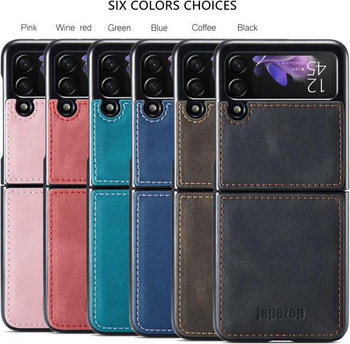 Samsung Galaxy Z Flip 3 5G Case,Galaxy Z Flip 3 Leather Phone Case with Hard Shockproof Back Cover Slim Durable, for Galaxy Z Flip 3 5G 2021 (Blac...