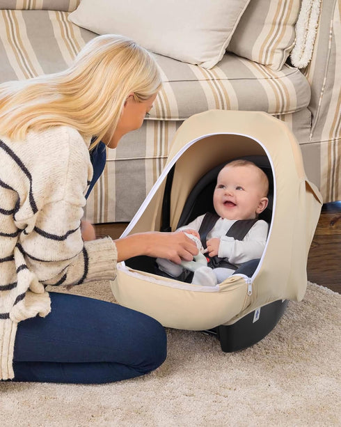 Metplus 2-in-1 Baby Car Seat Cover, Multi Use Cover for Baby Car Seat Canopy with Privacy Sun Shade, Protect Your Baby's Safety Seat with Style, I...