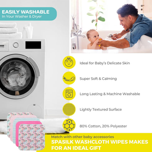 Spasilk Washcloth Wipes Set for Newborn Boys and Girls, Soft Terry Washcloth Set, Pack of 10, Pink Coral...