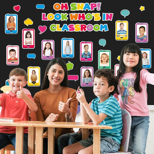 70Pcs Look Who's in Classroom Bulletin Board Set Back to School Wall Chalkboard Decors Phone Shaped Paper Cutouts DIY Photo Supplies First Day of ...