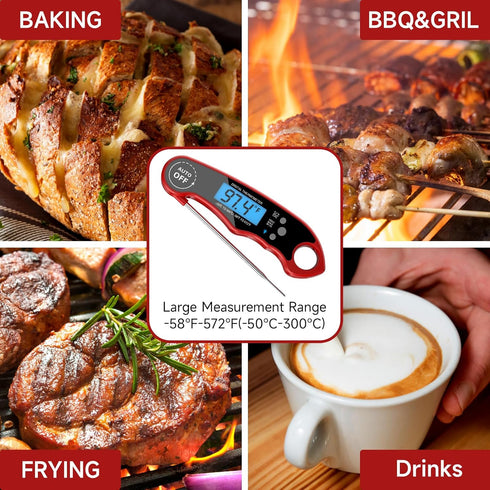 Kitchen Food Cooking Super Fast Thermometer Electric Probe with Backlight LCD, IP66 Waterproof Food Thermometer for Kitchen and Outside, BBQ, Turk...