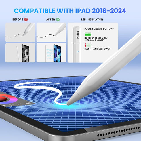 Stylus for iPad 10th Generation, 8 Mins Charge use 12hrs for iPad Pencil 1st Generation,Palm Rejection for iPad 2nd Generation Compatible for iPad...