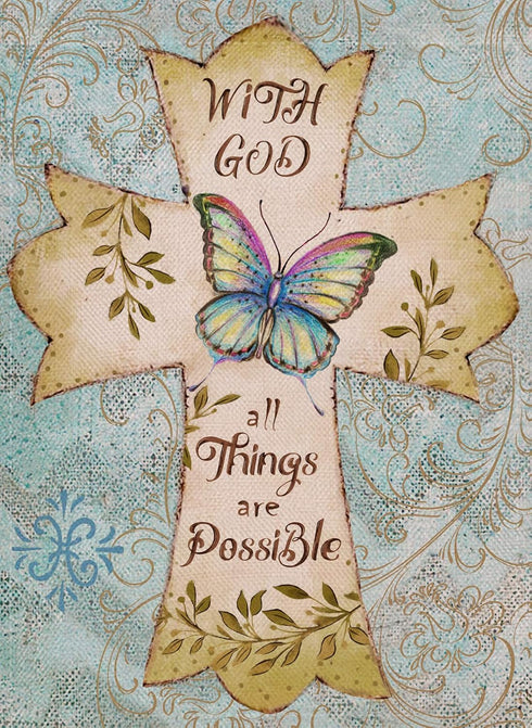 Easter Decorative 12 x 18 Religious Garden Flag Cross Double Sided Christian Faith, with God All Things are Possible Burlap Yard Decoration, Butte...