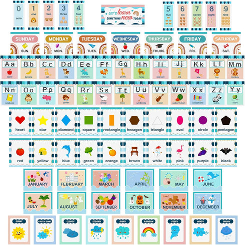 85 Pcs Boho Alphabet Number Bulletin Board Set Boho Alphabet Line for Classroom Wall Boho Classroom Decor Early Childhood Education Cards for Clas...