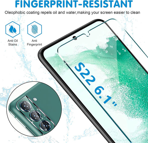 Screen Protector (3 Pack) for Samsung Galaxy S22 5G, 9H Tempered Glass, Ultrasonic Fingerprint Compatible, HD Clear, Case Friendly, 6 Pack Includi...