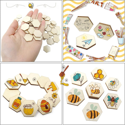 Honbay 100PCS 25mm/1Inch Hexagon Unfinished Craft Wood...