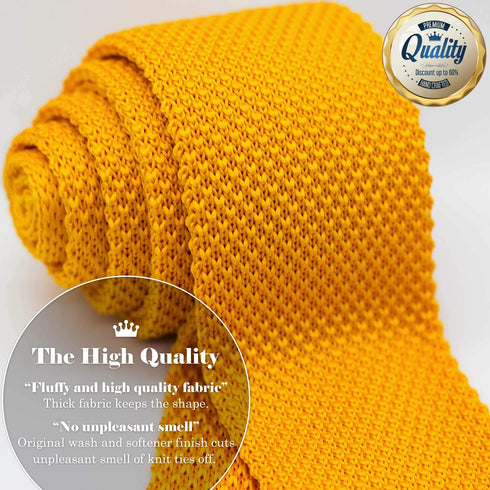 Men's Pointed Knit Tie Necktie Width 2.75 inches Washable Solid Color Marigold Dark Yellow...
