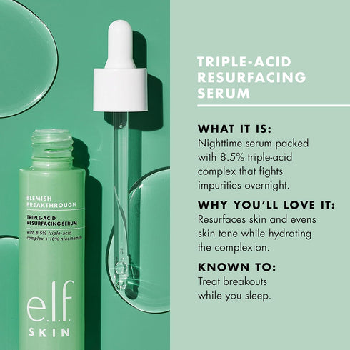 e.l.f. SKIN Blemish Breakthrough Triple-Acid Resurfacing Serum, Hydrating Night Serum For Fighting Blemishes, Helps Improve Skin Tone & Texture...