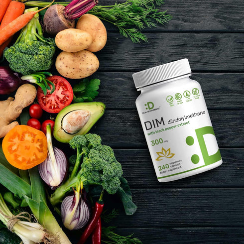 DIM Supplement 300mg, 240 Caps, 4 Months Supply | Estrogen Balance for Men & Women | Diindolylmethane Plus Black Pepper Extract for Enhanced Absor...