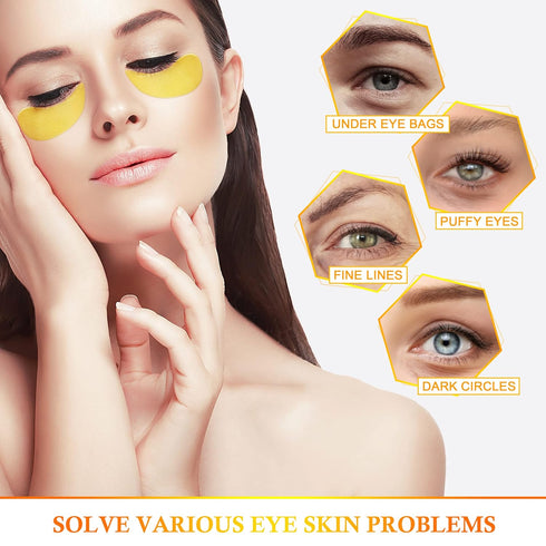 REWLKP 24k Gold Eye Collagen Patches - Puffy Eyes & Dark Circles Treatments,Reduce Under Eye Bags and Smooth Wrinkles,Eye Skin Care Pads With Coll...