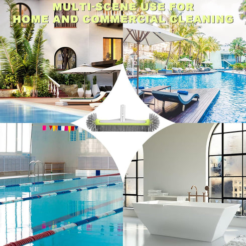 Professional Heavy Duty Swimming Pool Wall & Tile Brush?17.5" Round Ends Pool Brush Head with Sturdy Aluminum Handle for Cleans Walls, Tiles & Flo...