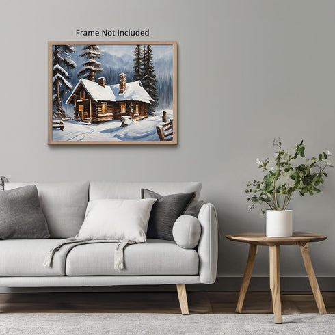 Posterizer 1 pcs-old farm house in snowy winter nature-in oil painting style-5-Landscape & Nature Art-Living Room Bedroom Decor- unframed wall art...