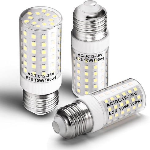 12 Volt 24V Low Voltage E26 Medium Screw Base LED Bulbs 6000K Daylight White 10W Equivalent 100 Watt Bulb AC12-36V/DC10-48V for RV Camper Landscap...