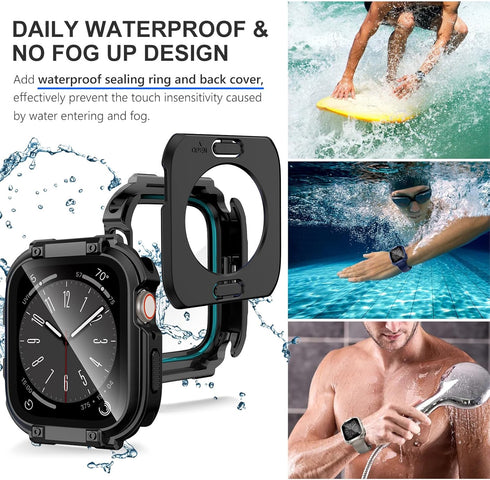 Wingle Rugged Waterproof Case for Apple Watch 45mm Series 9 8 7 Screen Protector with Tempered Glass, 2 in 1 Military Grade 360 Full Protective Bu...