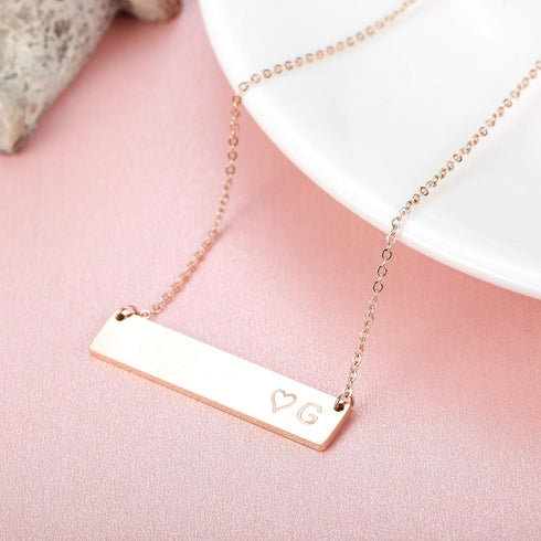 Finrezio Rose Gold Plated Stainless Steel Initial Heart Bar Necklace Alphabet Pendant Necklace for Women Mothers Day Gift Necklace Letter G...