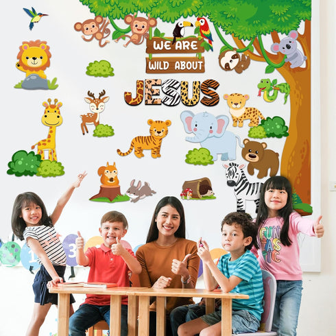 Zonon 41 Pcs Jungle Animals Bulletin Board Decorations Back to School Classroom Wild Animal Cutouts Safari Jungle Animal Cutouts We are Wild About...