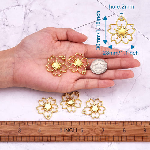 Pandahall 20Pcs Flower Alloy Open Back Bezel Pendants 30x28x2.5mm Sakura Hollow Frame Pendant Charms For DIY UV Resin Pressed Flower Jewelry Makin...