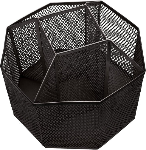 Annova Mesh Desk Organizer Rotate with 5 Compartments Spinning Tidy Candy/Pen Holder Office, Art Supply, Storage, Classroom, Home (Black)...