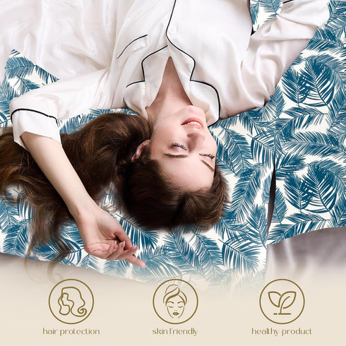 ZIMASILK 100% Pure Mulberry Silk Pillowcase for Hair and Skin Health,Both Sides 19 Momme Silk Floral Print,1pc(Queen 20''x30'',Blue Leaves)...