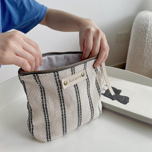 Makeup Bag for Women,striped Canvas Travel Makeup Bag,for Purse Zipper Cosmetic Bag,Tool Pouch for Women and Girls (Double Stripes)...