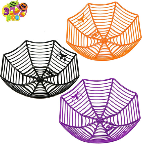 JOYIN 3 Pcs Large Halloween Spider Web Plastic Baskets Bowls, Trick or Treat Halloween Basket Candy Bowl Dish, Haunted House Classroom Halloween P...