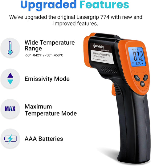 Etekcity Infrared Thermometer Upgrade 774, Heat Temperature Temp Gun for Cooking, Laser IR Surface Tool for Pizza, Griddle, Grill, HVAC, Engine, A...