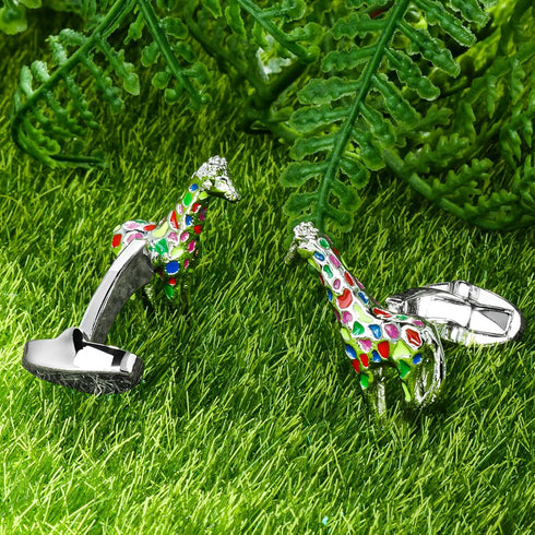 Rainbow Colors Giraffe Cufflinks for Men With Gift Box...