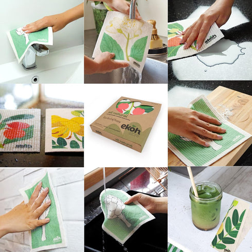 EKOH Swedish Dishcloths for The Kitchen - 12 Pack Cleaning Cloths for The Home - 100% Biodegradable Dish Cloths a Paper Towel and Plastic Sponge A...