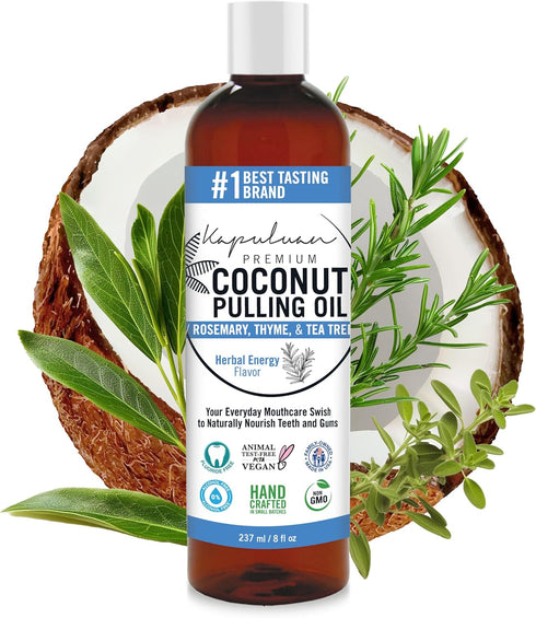 Coconut Pulling Oil for Teeth and Gums Mouthwash, 100% Pure and Natural, Non-GMO, Ayuverdic – Refreshing Rosemary Essential Oil, Thyme Essential O...