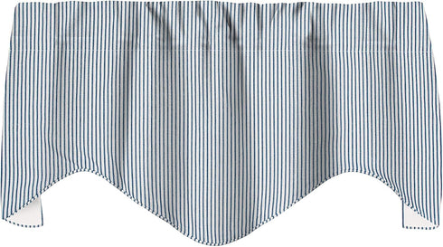 Window Treatments Valance Curtains Kitchen Valances Living Room, Blue Ticking Stripe, Short Swag, Rod Pocket 53 Inches x 18 Inches...