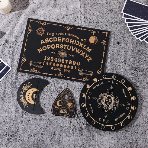 Wooden Ouija Board Game, Holy Spirit Board, Black Ouija Board and Pendulum Board and Pendulum Crystal 3pcs Set, Divination Tools Wiccan Supplies a...