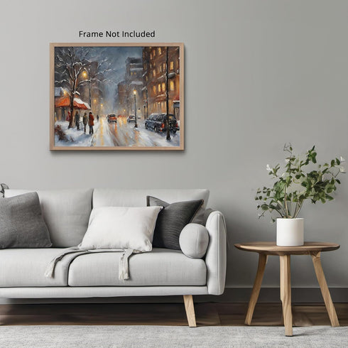 Posterizer 1 pcs-snowy winter city scene in oil painting style-1-Landscape & Nature Art-GIft for Men Women Teens-Living Room Bedroom Decor- unfram...